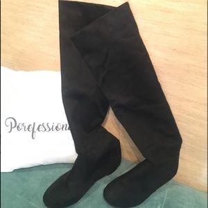 Black Faux Suede Over the Knee Boots
